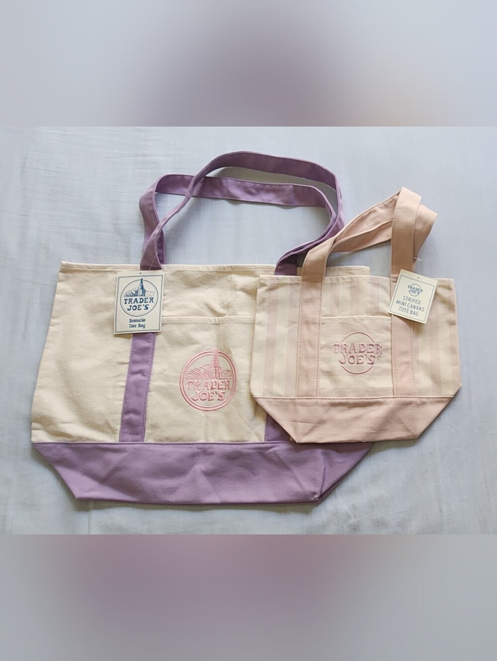 Trader Joe's Reusable Canvas Tote Bag - Pink & Lavender